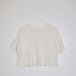 NWOT: Pink Rose White Ruffle Hem Top
